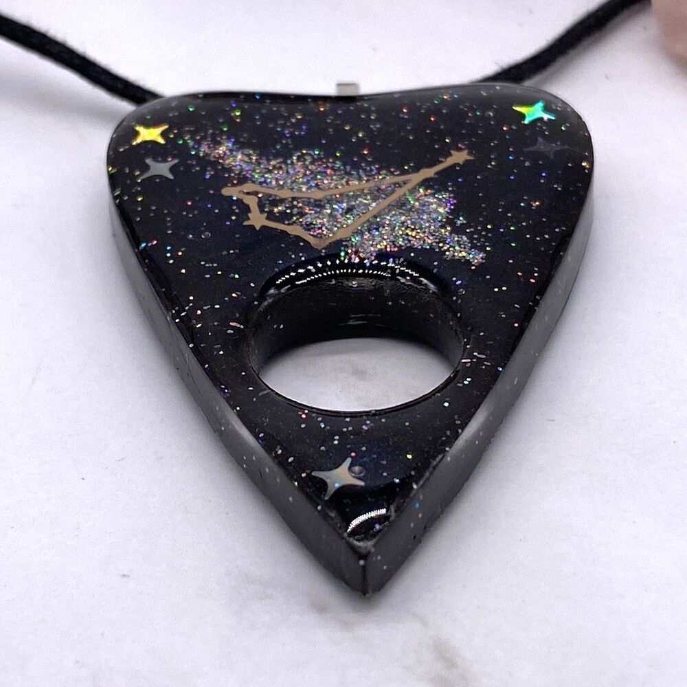 Black Capricorn zodiac Ouija Planchette Necklace - Picture 4 of 8